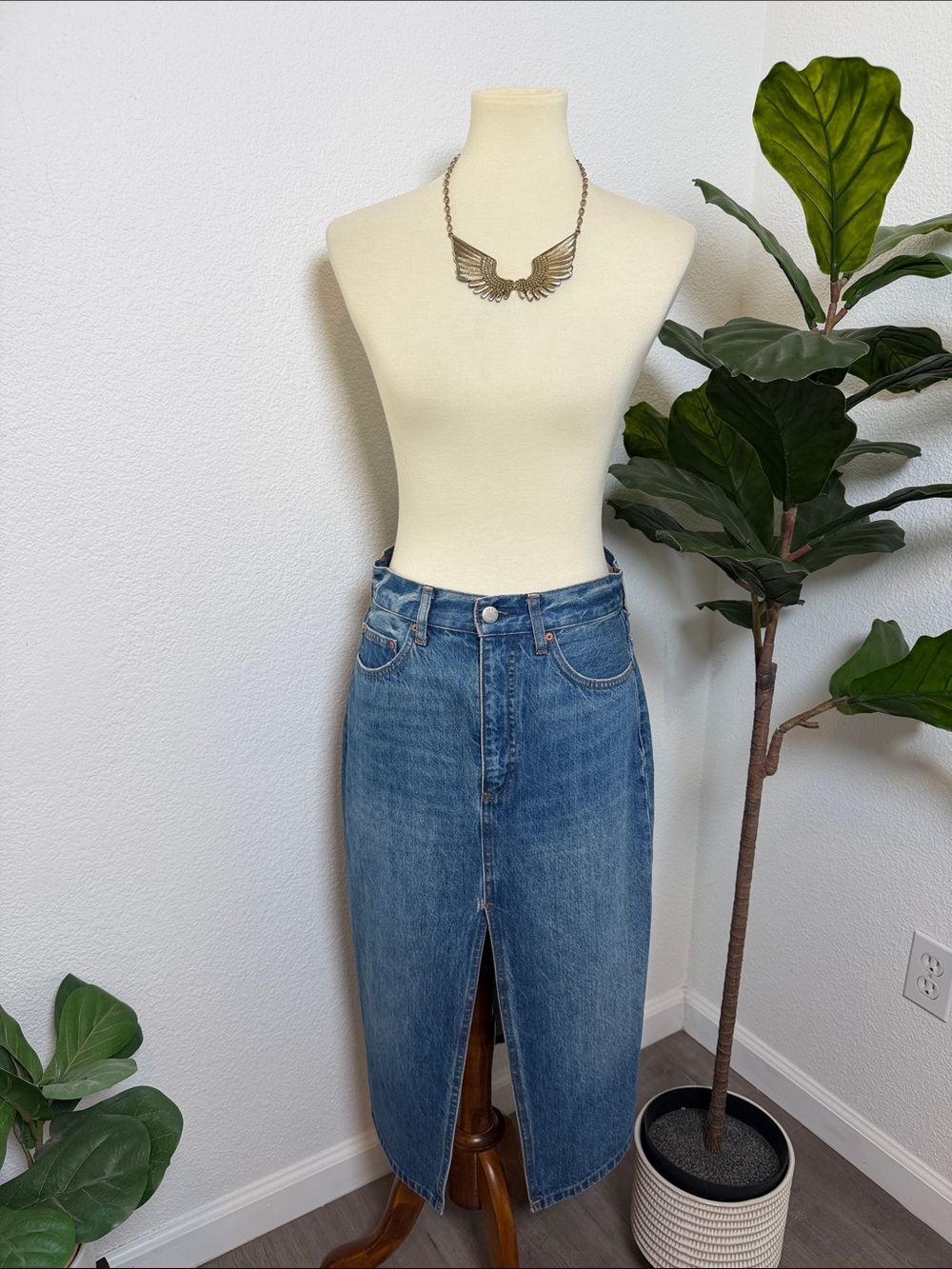 Denim Forum High-Rise Midi Denim Skirt
